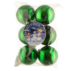 Набор пластиковых глянцевых шаров 6 см зеленый, 6 шт, Snowmen Snowmen фото 1