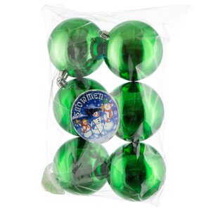 Набор пластиковых глянцевых шаров 8 см зеленый, 6 шт, Snowmen Snowmen фото 1