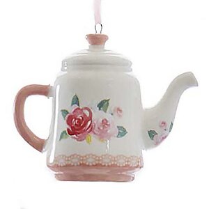 Елочная игрушка Boho Chic: Чайник с цветами 8 см белый, подвеска Kurts Adler фото 1