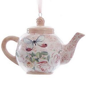 Елочная игрушка Boho Chic: Чайник с бабочкой 6 см розовый, подвеска Kurts Adler фото 1