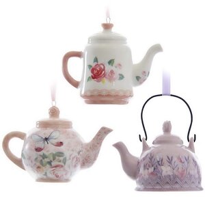 Елочная игрушка Boho Chic: Чайник с цветами 8 см белый, подвеска Kurts Adler фото 2