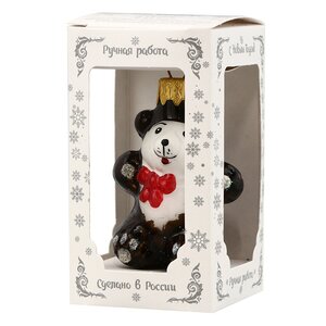 Стеклянная елочная игрушка Медвежонок с бантиком 9 см, подвеска Коломеев фото 3