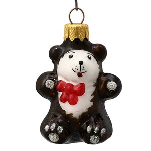 Стеклянная елочная игрушка Медвежонок с бантиком 9 см, подвеска Коломеев фото 1
