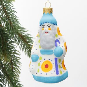 Стеклянная ёлочная игрушка Дед Мороз - Дымковский Орнамент 12 см, подвеска Коломеев фото 1