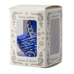 Стеклянная елочная игрушка Коляска - Прогулка для малышей 9 см голубая, подвеска Коломеев фото 2