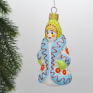 Стеклянная елочная игрушка Снегурочка - Дымковский Орнамент 12 см, подвеска