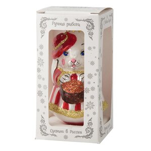Стеклянная елочная игрушка Зайка Дженнет - Леди в красном платье 9 см, подвеска Коломеев фото 2