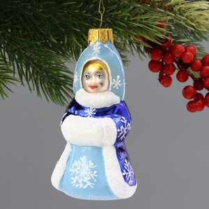 Стеклянная елочная игрушка Снегурочка - Краса Ненаглядная 10 см, подвеска Коломеев фото 1