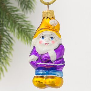 Стеклянная елочная игрушка Гном Воллис в фиолетовом 11 см, подвеска