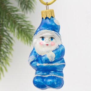 Стеклянная елочная игрушка Гном Воллис в голубом 11 см, подвеска Коломеев фото 1