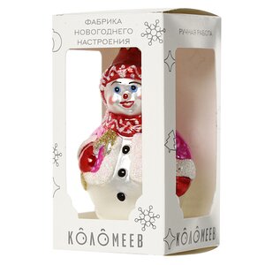 Стеклянная елочная игрушка Снеговик Джерри 10 см, подвеска Коломеев фото 2