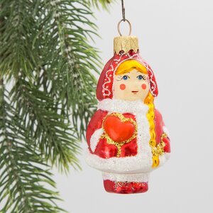 Стеклянная елочная игрушка Снегурочка - Снежная принцесса в красном 9 см, подвеска