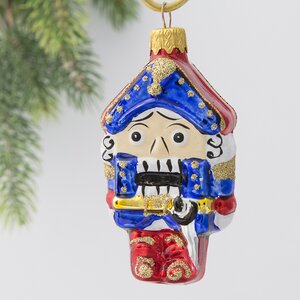 Стеклянная елочная игрушка Щелкунчик - Сказочный принц 9 см синий, подвеска Коломеев фото 1