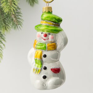 Стеклянная елочная игрушка Снеговик Марко 14 см, подвеска