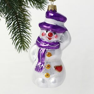 Стеклянная елочная игрушка Снеговик Нико 14 см, подвеска Коломеев фото 2