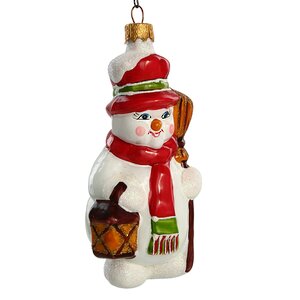 Стеклянная елочная игрушка Снеговик Олаф - Житель Винтертауна 14 см, подвеска Коломеев фото 2