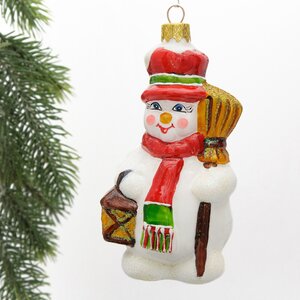 Стеклянная елочная игрушка Снеговик Олаф - Житель Винтертауна 14 см, подвеска Коломеев фото 4