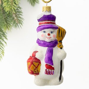 Стеклянная елочная игрушка Снеговик Вилле - Житель Винтертауна 14 см, подвеска Коломеев фото 1