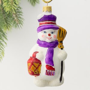 Стеклянная елочная игрушка Снеговик Вилле - Житель Винтертауна 14 см, подвеска