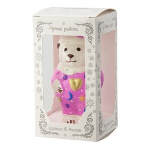 Стеклянная елочная игрушка Мишка в пижаме 11 см розовая, подвеска Коломеев фото 2