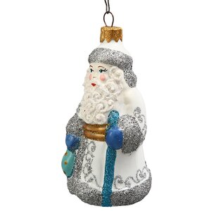 Стеклянная елочная игрушка Дед Мороз с посохом 12 см, подвеска Коломеев фото 2
