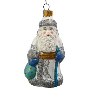 Стеклянная елочная игрушка Дед Мороз с посохом 12 см, подвеска Коломеев фото 1