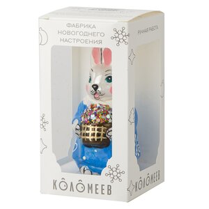 Стеклянная елочная игрушка Зайка Мирослава в голубом сарафане 10 см, подвеска Коломеев фото 2