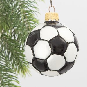 Стеклянная елочная игрушка Футбольный мяч - Black Edition 7 см, подвеска Коломеев фото 1