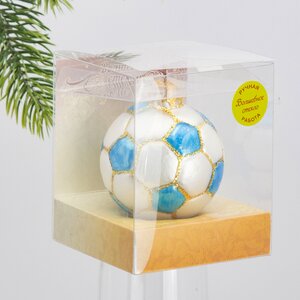 Стеклянная елочная игрушка Футбольный мяч - Blue Edition 7 см, подвеска Коломеев фото 2