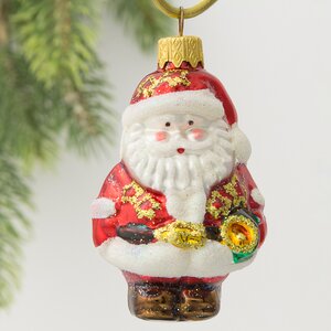 Стеклянная елочная игрушка Дед Мороз с фонариком 9 см, подвеска Коломеев фото 1