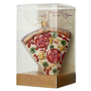 Стеклянная елочная игрушка Пицца 11 см, подвеска Коломеев фото 2