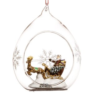 Стеклянный шар с композицией Санта-Клаус в Санях 8*7*11 см, подвеска Forest Market фото 1