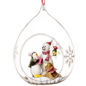 Стеклянный шар с композицией Снеговик и Пингвин 8*7*11 см, подвеска