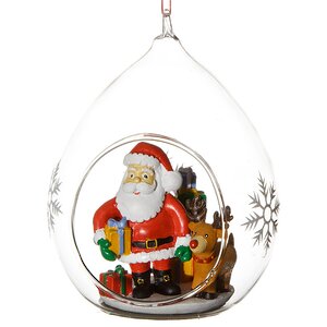 Стеклянный шар с композицией Санта с подарками 8*7*11 см, подвеска Forest Market фото 1