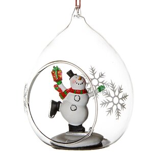 Стеклянный шар с композицией Снеговик на коньках 8*7*11 см, подвеска Forest Market фото 1