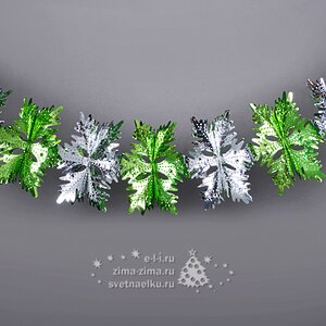 Гирлянда из фольги Снежинки 275 см зеленая с серебряным