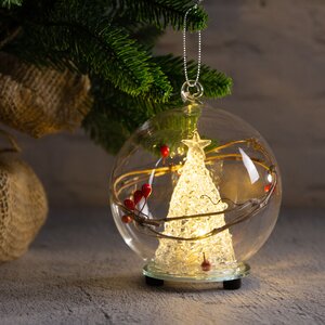 Светящийся шар с композицией Ёлочка - Frosty Cranberries 10 см на батарейках, стекло Peha фото 1