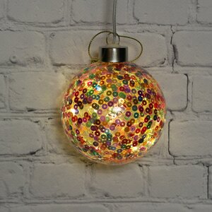 Декоративный подвесной светильник Шар Разноцветное Ретро 8 см, теплые белые LED лампы, на батарейках, стекло Peha фото 3