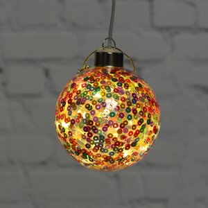 Декоративный подвесной светильник Шар Разноцветное Ретро 8 см, теплые белые LED лампы, на батарейках, стекло Peha фото 2