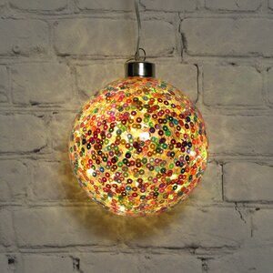 Декоративный подвесной светильник Шар Разноцветное Ретро 10 см, теплые белые LED лампы, на батарейках, стекло Peha фото 3