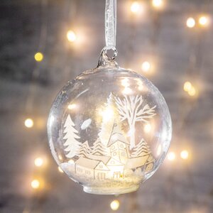 Светящийся шар с композицией Зимний Городок 10 см, на батарейках Peha фото 1