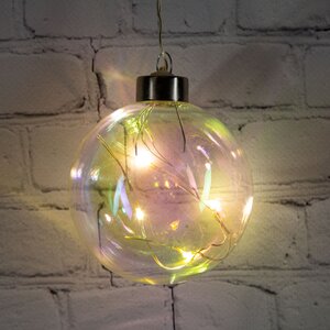 Декоративный подвесной светильник Шар Инграм 8 см, 4 теплых белых LED лампы, на батарейках, стекло