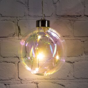 Декоративный подвесной светильник Шар Кристер 8 см, 4 теплые белые LED лампы, на батарейках, стекло Peha фото 1