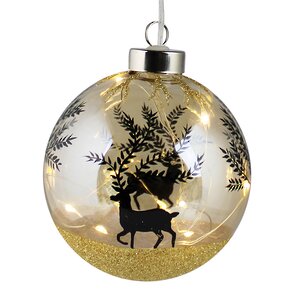 Светящийся елочный шар Amber Reindeer 10 см, 10 теплых белых LED ламп, на батарейках Peha фото 1
