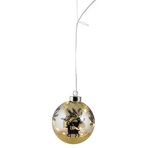 Светящийся елочный шар Amber Reindeer 10 см, 10 теплых белых LED ламп, на батарейках Peha фото 2
