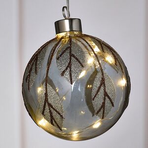 Светящийся елочный шар Smoke Leaf 10 см, 10 теплых белых LED ламп, на батарейках Peha фото 2