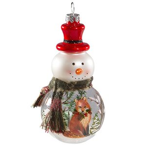 Стеклянная елочная игрушка Сказочный Снеговик с лисичкой 14 см, подвеска Holiday Classics фото 1