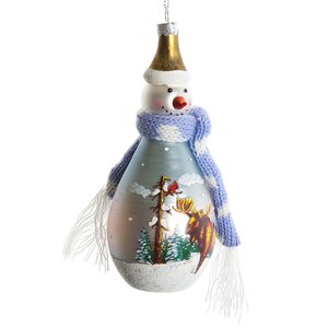 Стеклянная елочная игрушка Снеговик - Лесной пейзаж с лосем 14 см, подвеска Holiday Classics фото 1