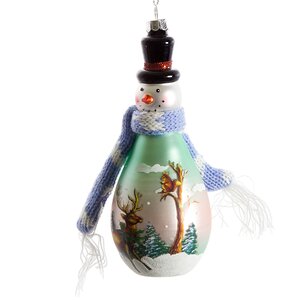 Стеклянная елочная игрушка Снеговик - Лесной пейзаж с оленем 14 см, подвеска Holiday Classics фото 1
