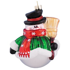 Стеклянная елочная игрушка Снеговик с метелкой 10 см, подвеска Holiday Classics фото 1